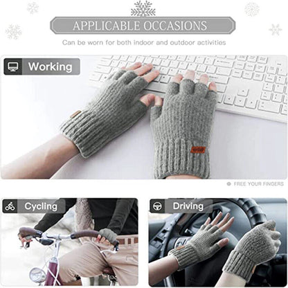 Winter Alpaca Wool Fingerless Gloves Thermal Men Knitted Half Finger Mitten Lot