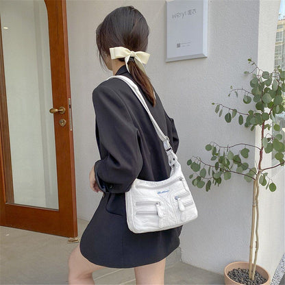 Sheepskin Leather Shoulder Bag Many Pockets Casual Crossbody Women Purse Handbag