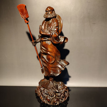 wood boxwood Carved sculpture buddha Dharma Arhat statue Demon Subduing decor