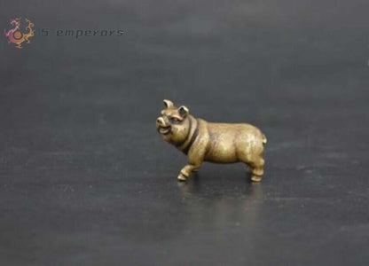 Chinese Collection old Asian copper pure brass Zodiac pig small statue pendant