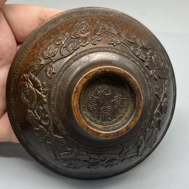 Collection chinese bronze handmade fish statue bowl cup home decoration
