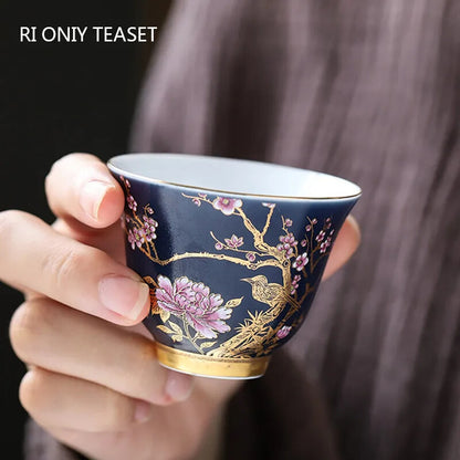 2.4" Ceramic Teacup Hand Painted Flowers Tea Bowl Handmade Tea Cup Tea Set Decor