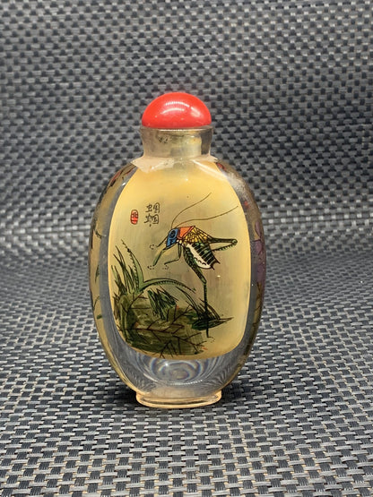 Collect Handmade Inner Paintings of Grasshopper Snuff Bottle Crafts
