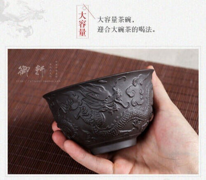 Chinese Yixing Zisha Clay Pottery Teacup Carved Dragon Design Cup 4.2 inch 230ml