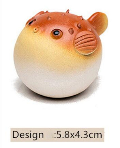 5.8cm Tea Pet Handmade Pufferfish Statue Ornaments Sculpture Yixing Purple Clay