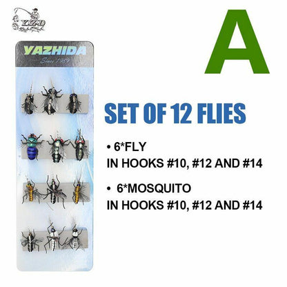 Fly Fishing Flies Sets 12pcs Mosquito Housefly Realistic Insect Lure Trout Kits