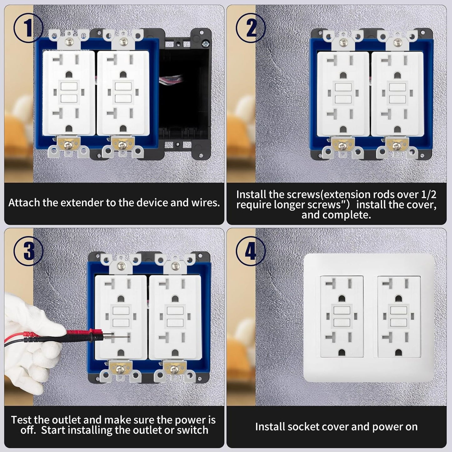 Double Gang Receptacle Outlet Box Extenders 1/2",Include 4Screws (6-32 X 1.25),E