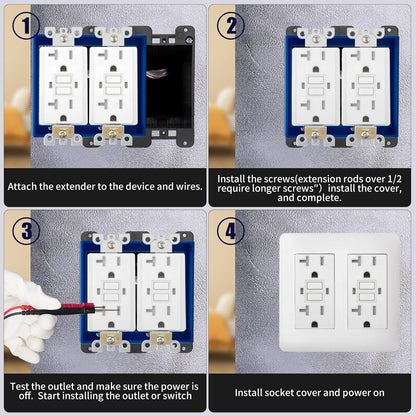 Double Gang Receptacle Outlet Box Extenders 1/2",Include 4Screws (6-32 X 1.25),E