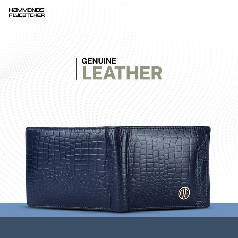 Brand New Authentic RFID Protected Blue BI-Fold Genuine Leather Mens Wallet
