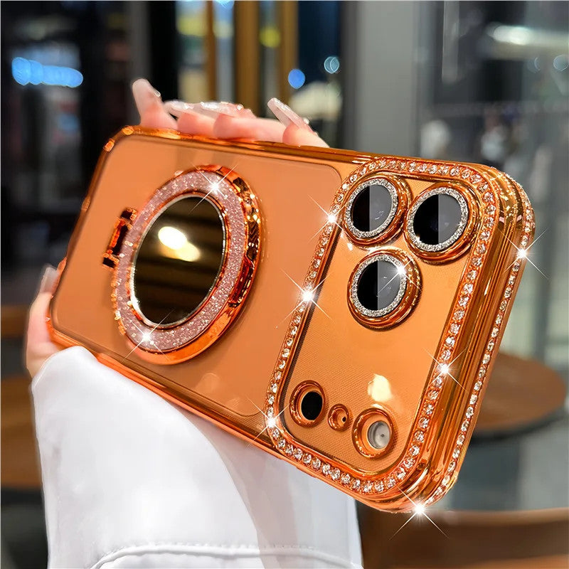 Luxury Rhinestone Magnetic Stand Silicone Case for iPhone 17/16/15/14/13/12/11