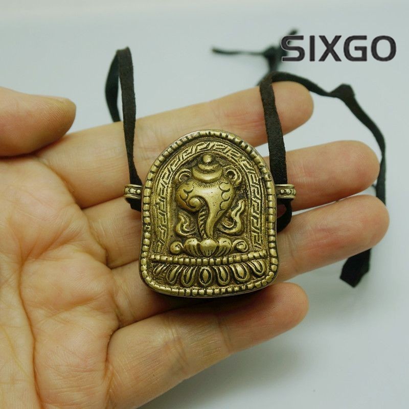 Tibetan Nepal Brass Ghau Box Pendant Conch Vase Design Stupa Necklace Statue