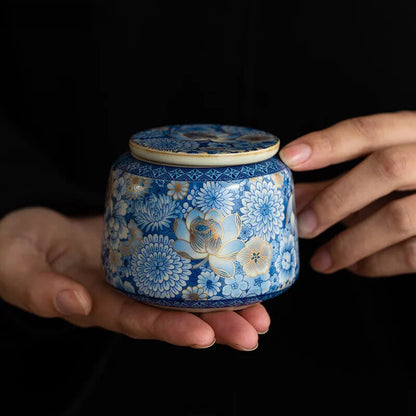 Blue and White Porcelain Tea Storage Jar Sealed Tea Caddy Tea Accessories