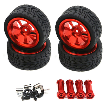 4PCS RedWheels Rim Hubs + Rubber Tires 1/14 RC Car Parts For Wltoys 144001 gg