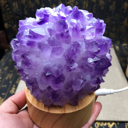 1PC Natural Amethyst light lamp Geode Quartz Cluster Crystal Healing