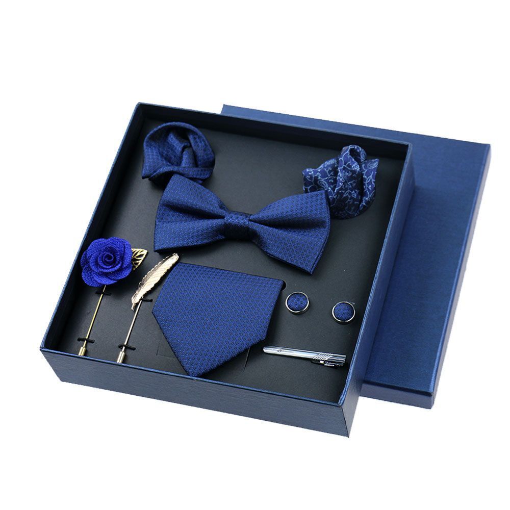 Men Ties 9Pcs Necktie Set Formal Luxury Wedding Cravat Pocket Square Silk Bowtie
