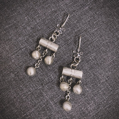 Chinese Style Floral Tassel Earrings Retro Distressed Lotus Drop Dangle Pair