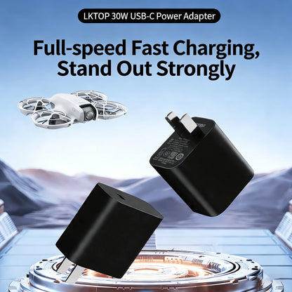 LKTOP 30W USB-C Power Adapter – Fast Charge DJI Mini 4 Pro/Air 3/Osmo & More