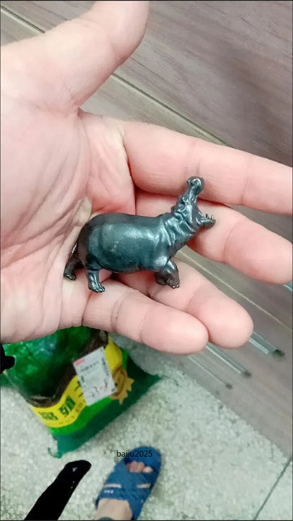 Old Black Brass Collection Open Mouth Hippo Model Statue Car Lucky Ornament