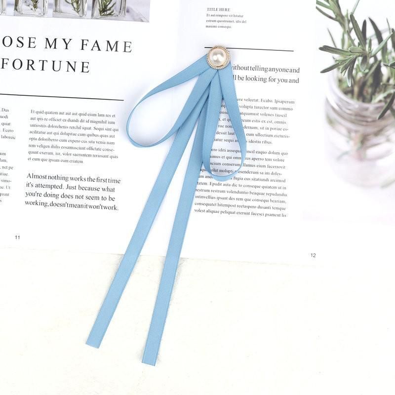 Women Pre-Tied Collar Bowknot Pearl Ribbon Brooches Pin Bow Tie Vintage Neckties
