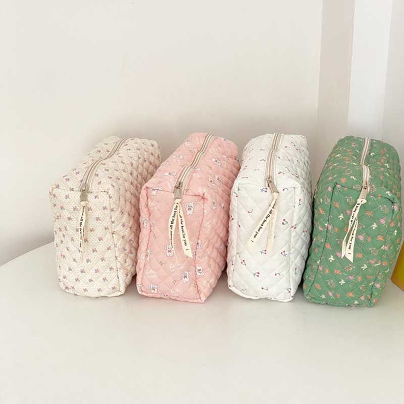 Floral Cotton Diaper Bag Large Cosmetic Bags Makeup Pouch Zipper 24*9*17 Cm Pink