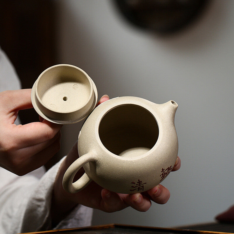 Chinese 100% Real Yixing Zisha White Duan Clay Floral Relief Carved Xishi Teapot