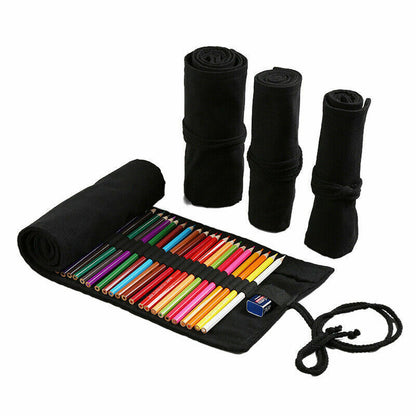 School Pencil Case Cute Canvas Roll Stationery Pouch Supplies Boys Girls Pen Bag