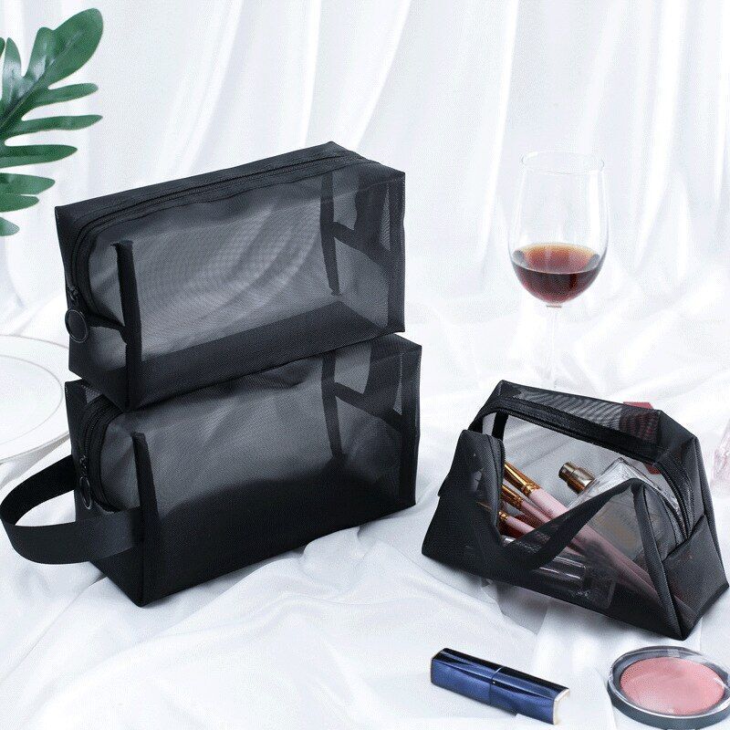 Portable Mesh Transparent Cosmetic Bag Makeup Case Travel Zipper Make Up Pouch