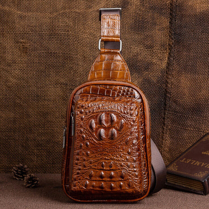 Men's Genuine Leather Crocodile Sling Backpack Crossbody Chest Bag Shoulder Bag