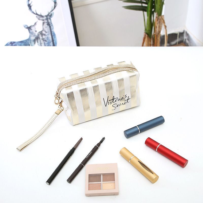 Stripe Makeup Case Pouch Octagonal Storage Bag Handbag Toiletry Travel Organizer