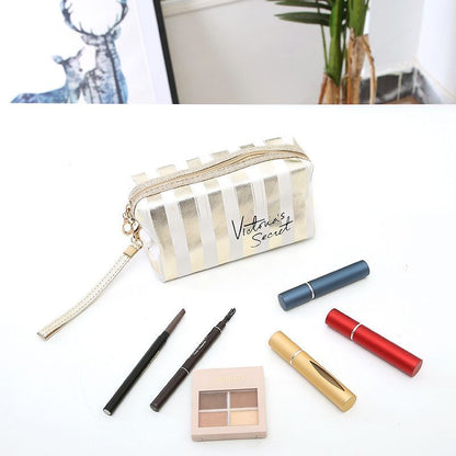 Stripe Makeup Case Pouch Octagonal Storage Bag Handbag Toiletry Travel Organizer