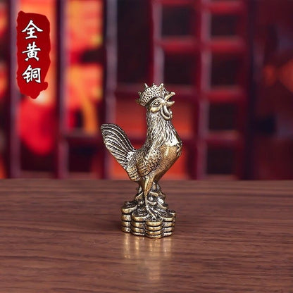 2.1" Solid Brass Chinese Zodiac Rooster Small Statue Tea Pet Lucky Ornament