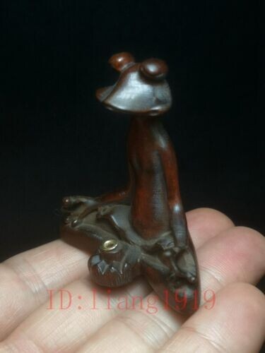 Chinese boxwood hand carved Frog Statue table deco Incense Seat collectable