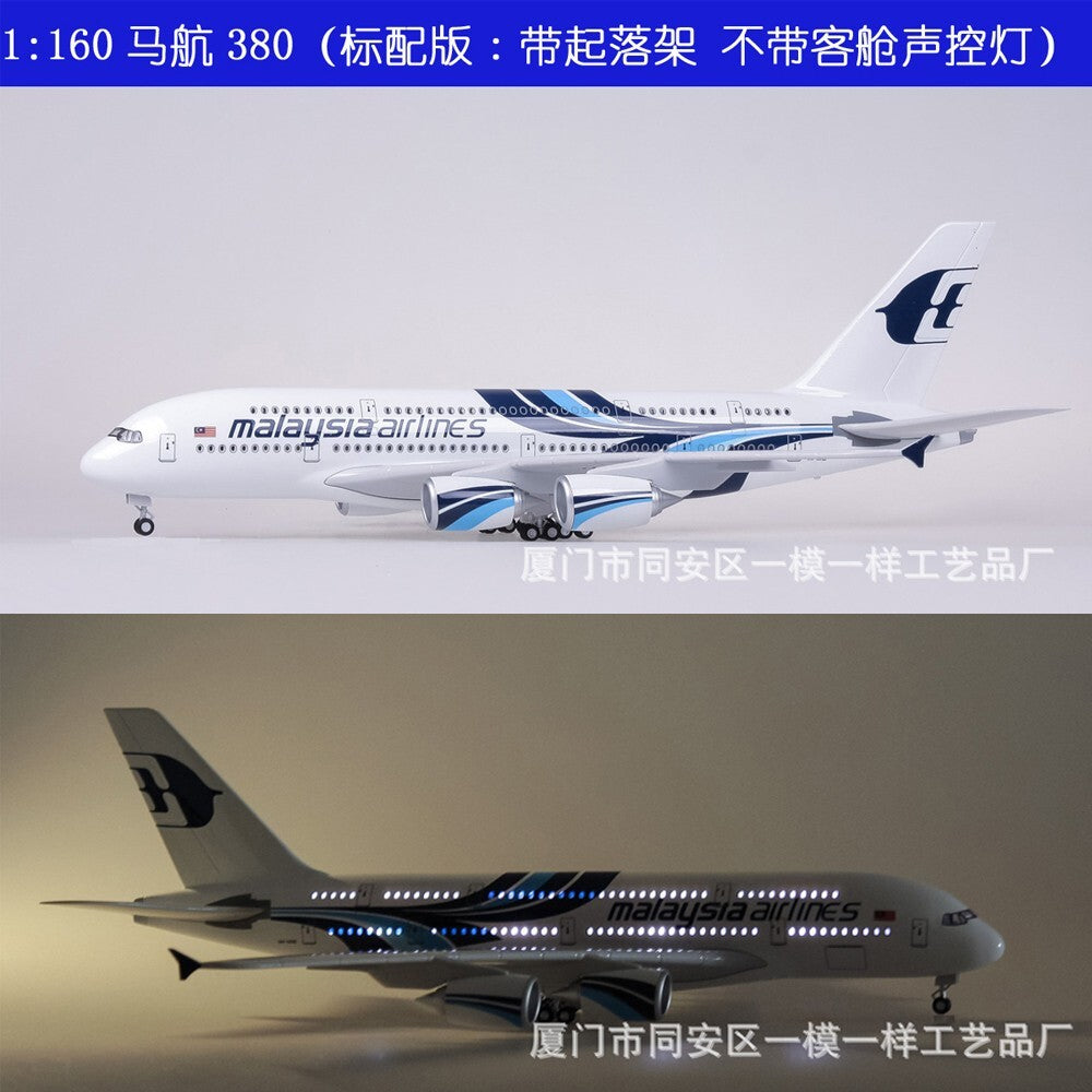 45CM 1:160 Malaysia Air Model Airlines Airbus A380 Resin Airplane LED Lamp Model