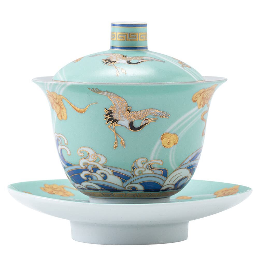 180ml Silver Ceramic Gaiwan Tea Bowl Cup Kung Fu Tea Set Handmade Tureen Tea
