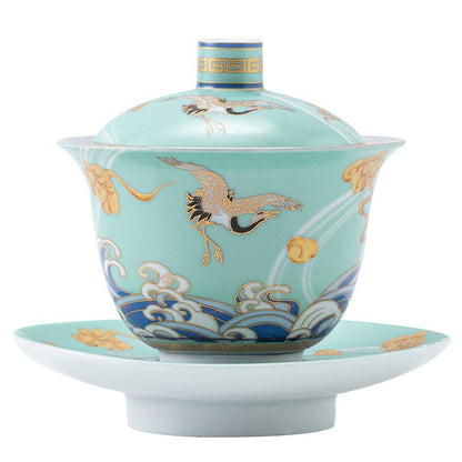 180ml Silver Ceramic Gaiwan Tea Bowl Cup Kung Fu Tea Set Handmade Tureen Tea