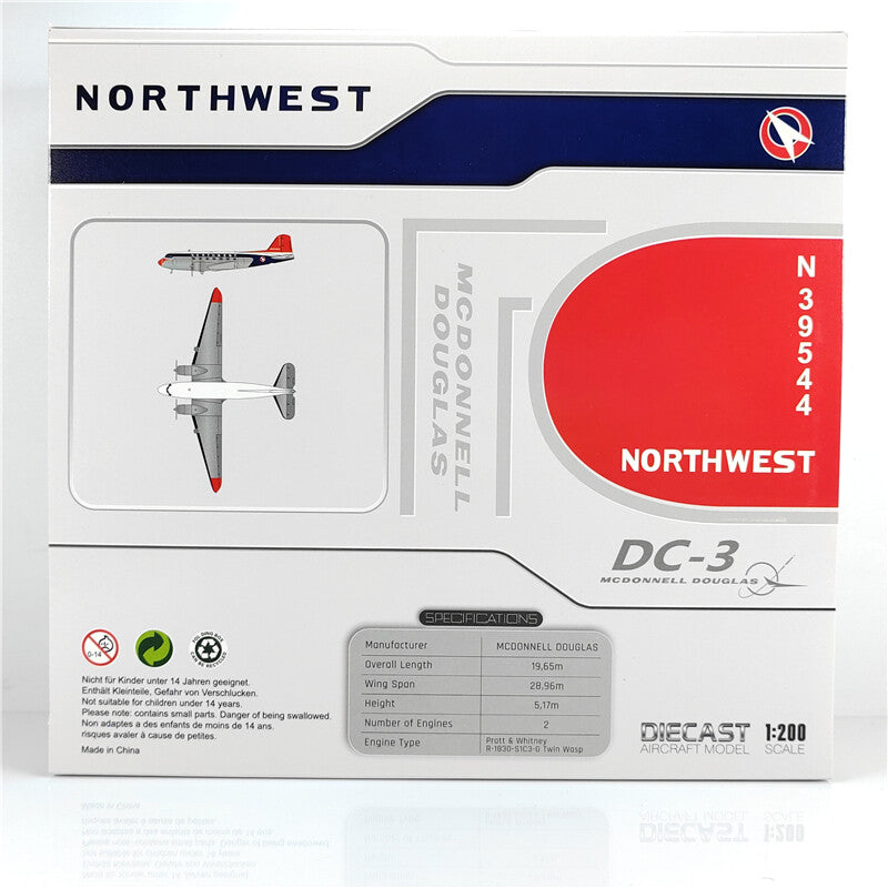 1:200 JC Wings NORTHWEST Douglas DC-3 Airplane Diecast Aircraft Plane Model