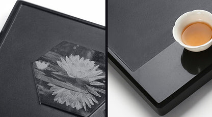 Rectangle Serving Tray Black Stone Tea Tray Weighted Tea Boat Water Draining New