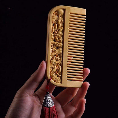 115*55*12mm Fruit “硕果累累” Pattern Hand Carving Boxwood Crafts Comb