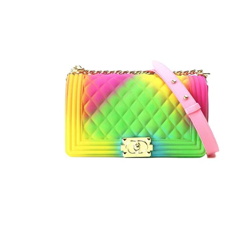 Yellow Green Pink Jelly Bag Multicolored fashion purse Crossbody Chain Bastex