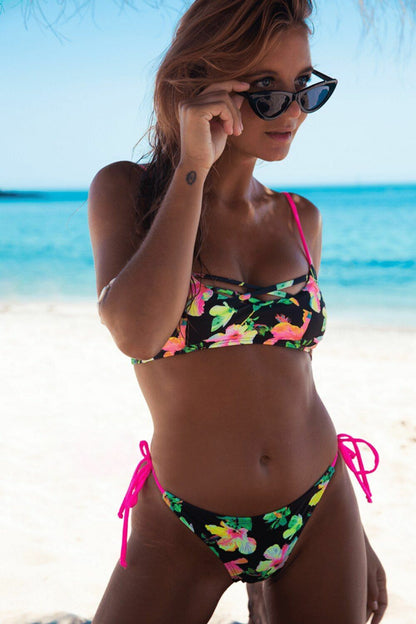 Women Swimsuit Sexy Print Bikinis Ruffled Swimwear Halter Bathing Suit Biquinis