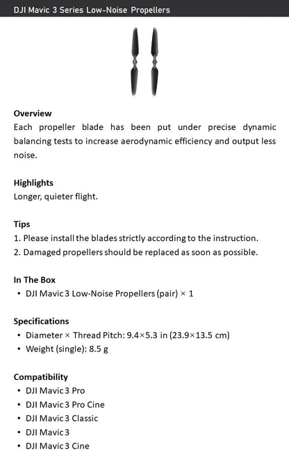 DJI Mavic 3 Low-Noise Propellers（2 pairs）– Quiet Aerodynamic Blades