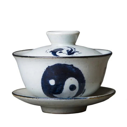 Retro Handmade Tea Bowl Jingdezhen Ceramic Gaiwan Chinese Tea Maker Cover Teacup