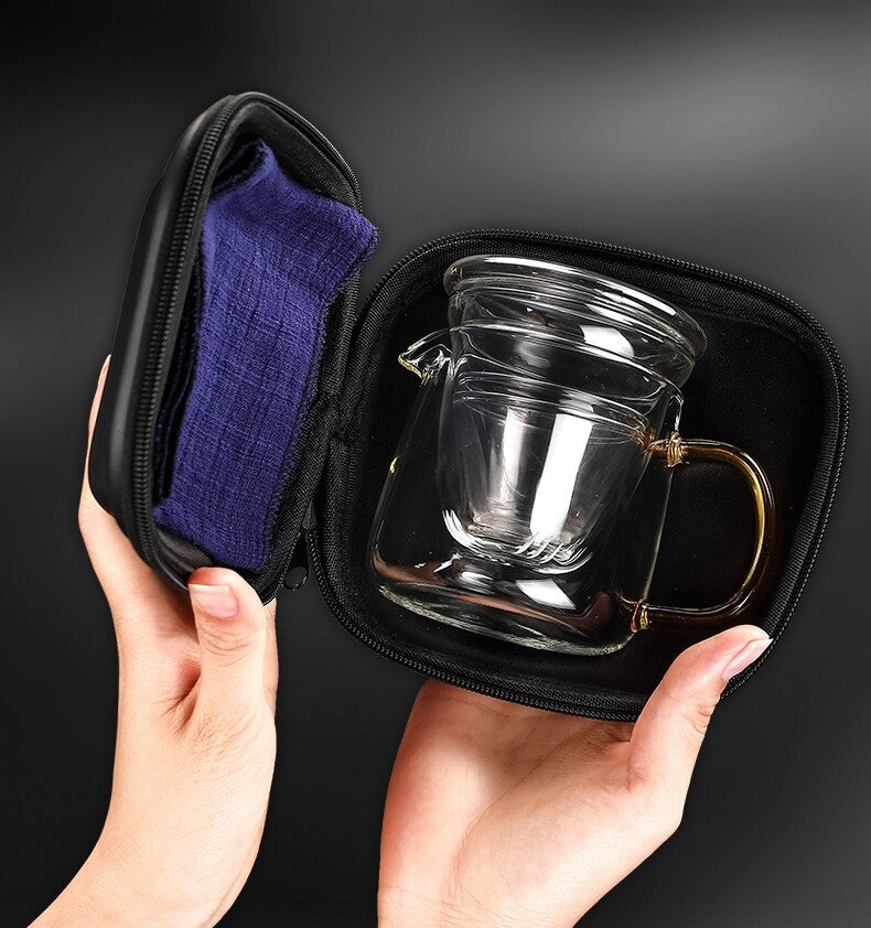 Travel Glass Tea Sets Portable Kung Fu Tea Pot Cup Camping Travel Watering