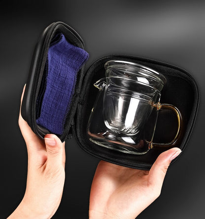Travel Glass Tea Sets Portable Kung Fu Tea Pot Cup Camping Travel Watering