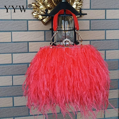 Luxury Ostrich Feather Evening Bag Shoulder Crossbody Bag Party Clutch 19*6*10CM