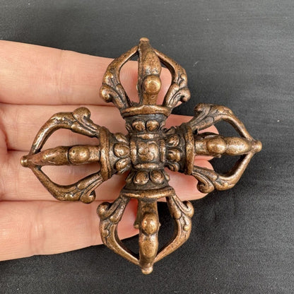 Tibetan Red Copper Cross Vajra Dorje Buddhist Ritual Tool Ornament