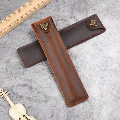 Handmade Cowhide Leather Vintage Single Pen/Pencil Case Stationery Storage Bag