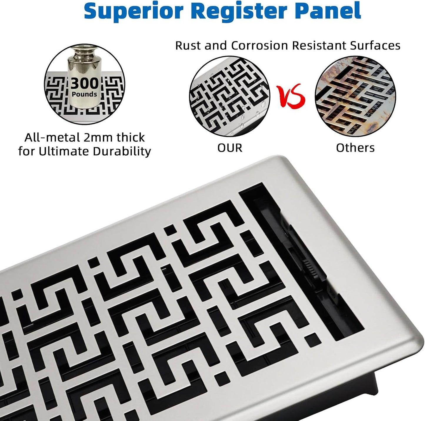 Floor Registers 6X14 Inches - 3 Pack Heavy Duty Walkable Steel Floor Vents Ease