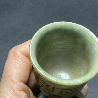 Ancient China Antique Statue Collection Natural Jade Wine Glass Carving Ornament
