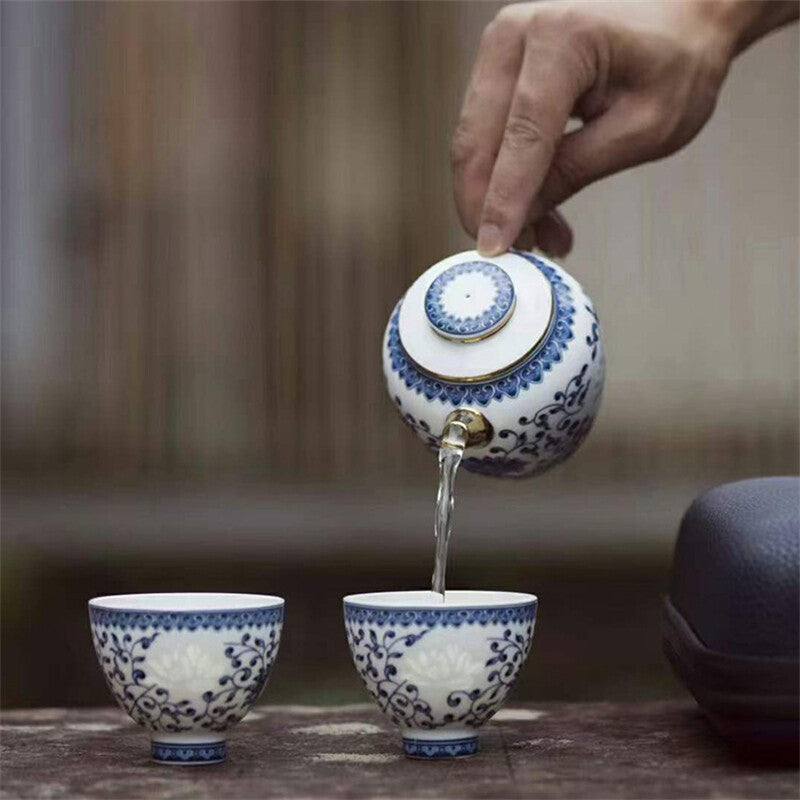 Jingdezhen Craft Tea Pot Handmade Tea Cup Chinese Blue-and-white Porcelain Pot